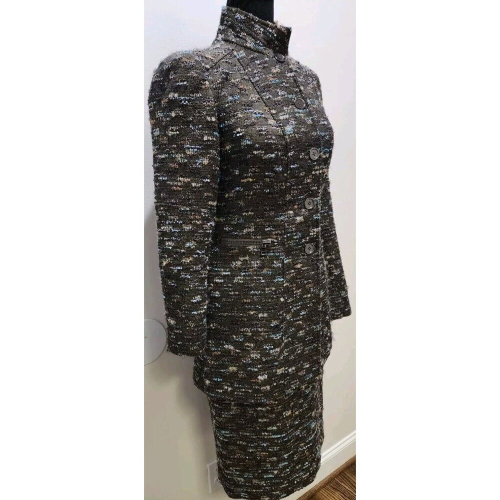 Carlisle 2pc Skirt Suit Set Black Aqua Beige Tweed Size Jacket 0 Skirt 4 NICE - Picture 5 of 10